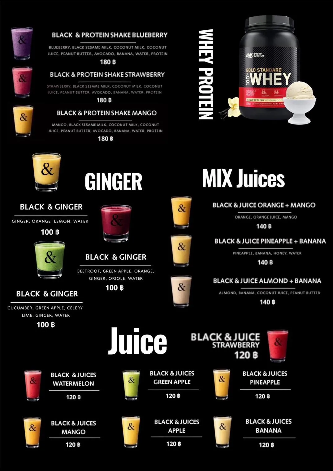 Juice and protein menu board